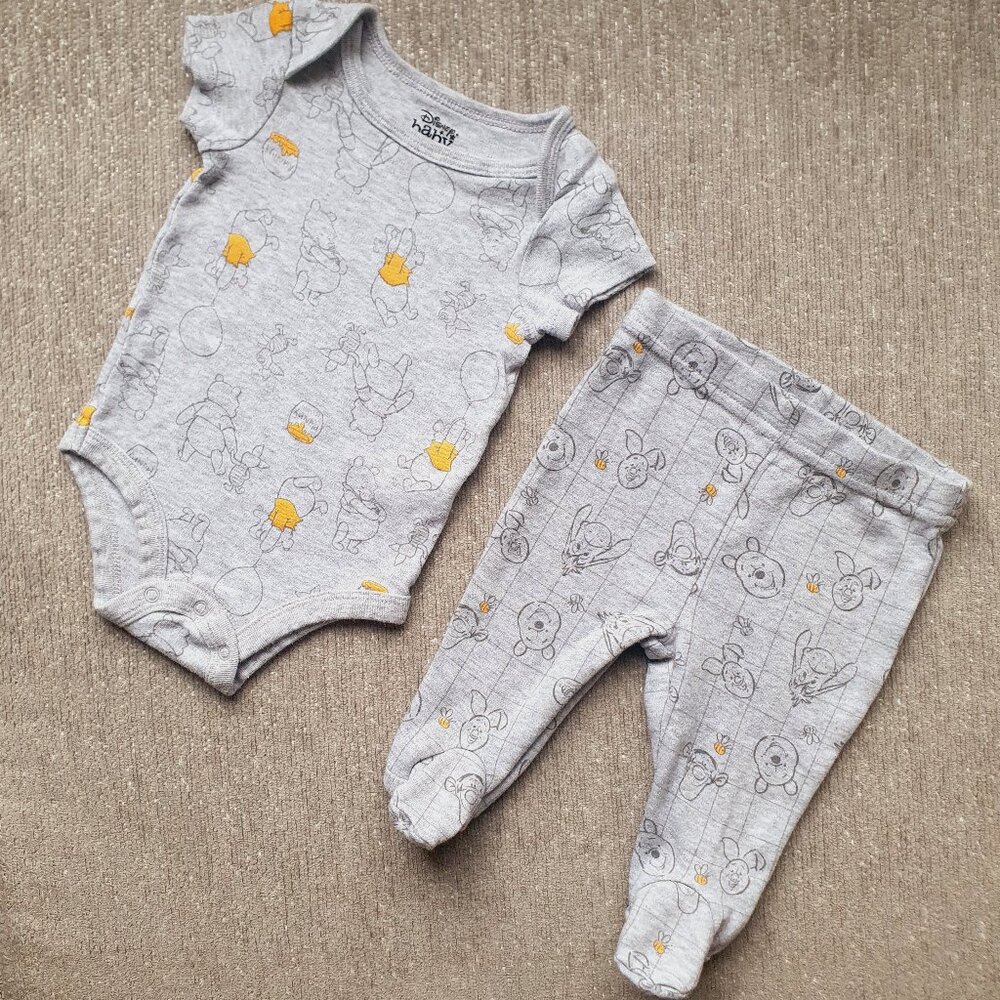 Disney Baby 2-Piece Bodysuit and Pants Size 0-3 Months Gray Yellow